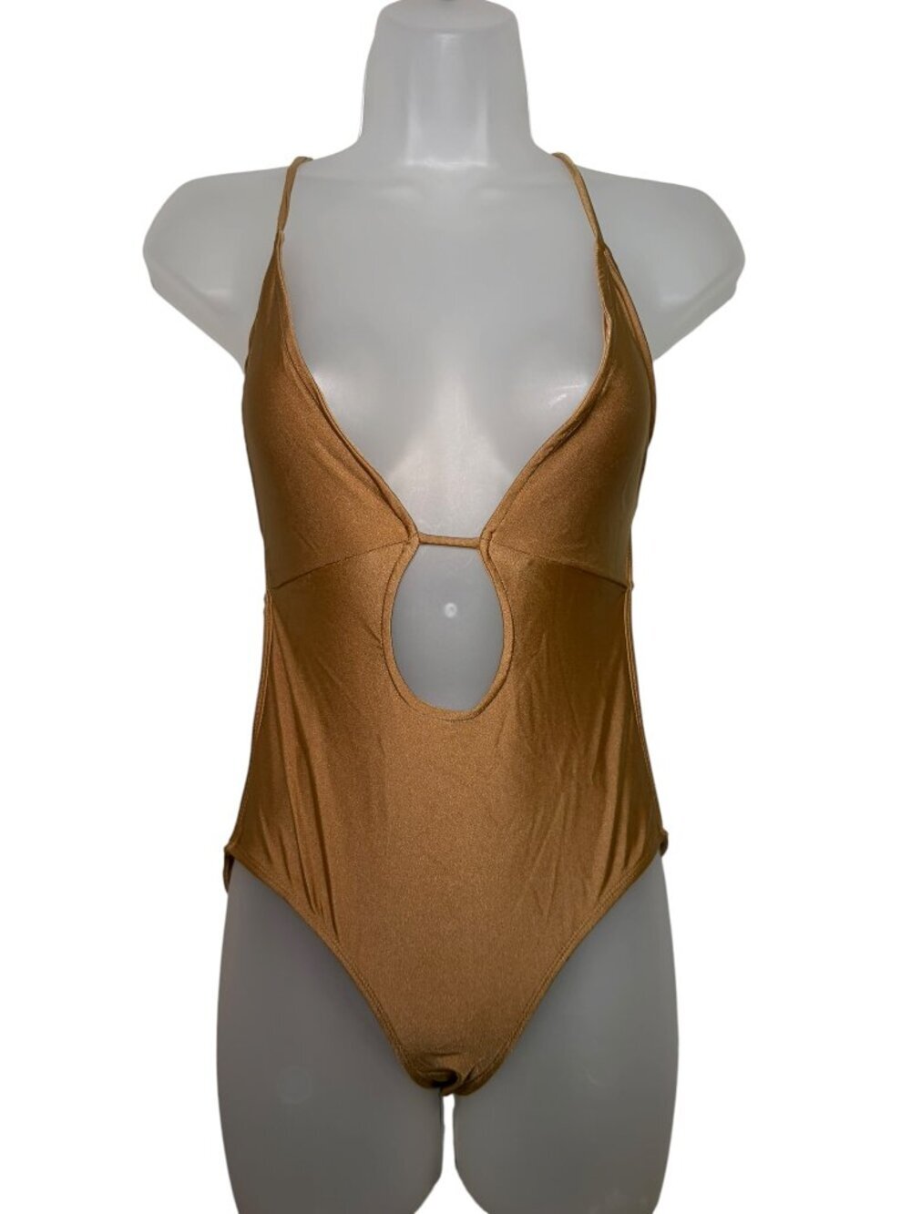 Motel Rocks Gold Cutout One Piece Swimsuit S NWT Metallic